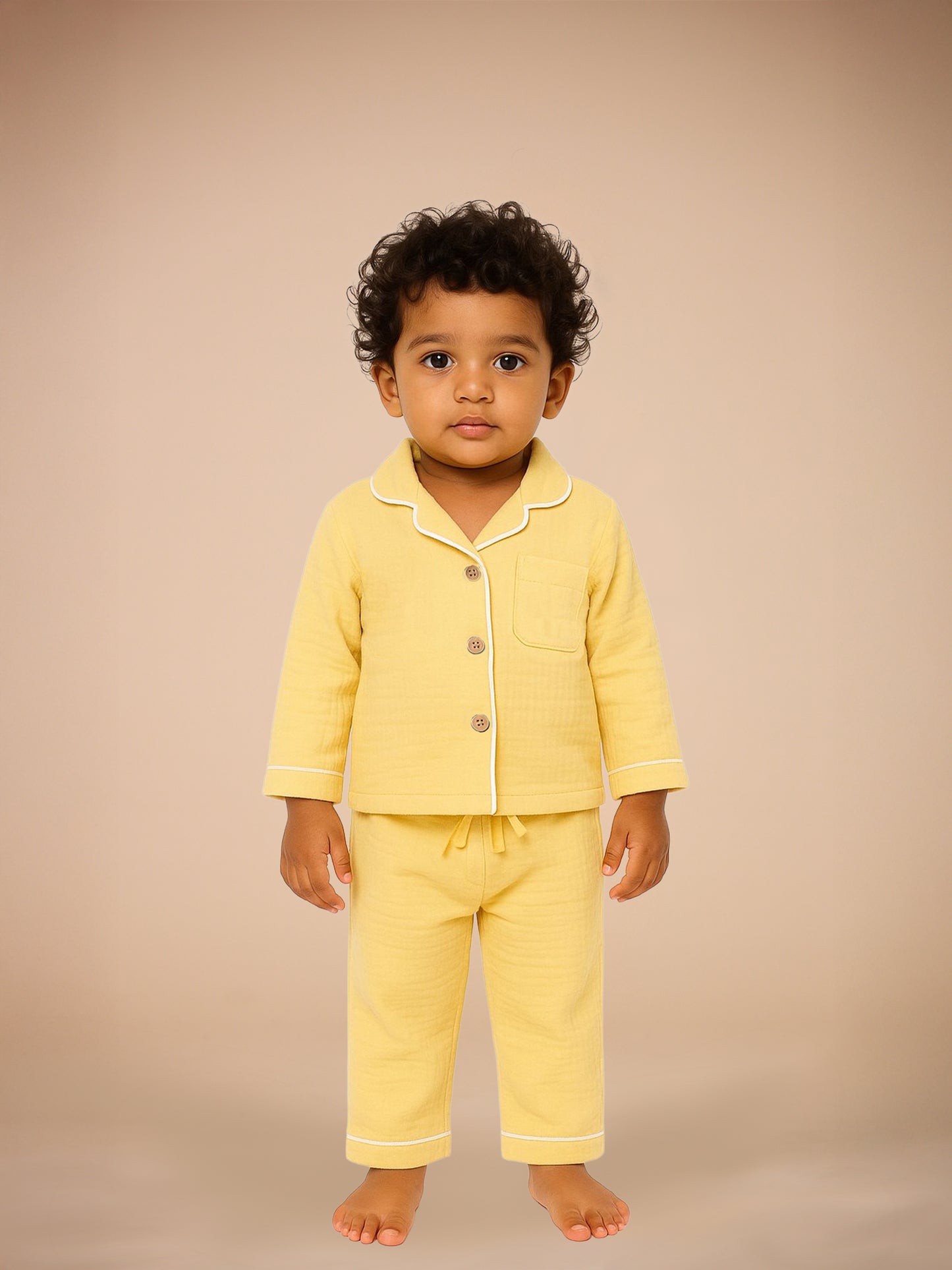 Set of 2 Yellow & Blue Crinkle Muslin Nightsuit | Unisex
