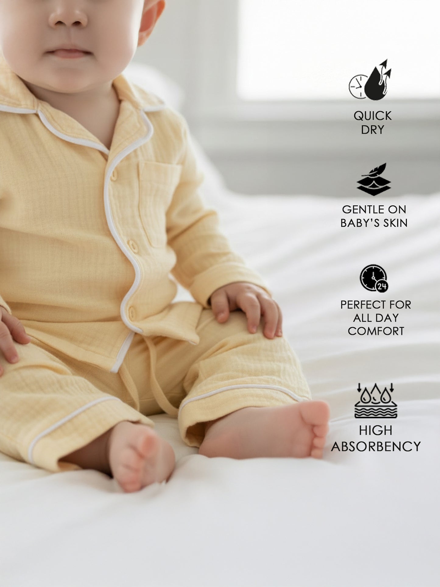 Set of 2 Yellow & Blue Crinkle Muslin Nightsuit | Unisex