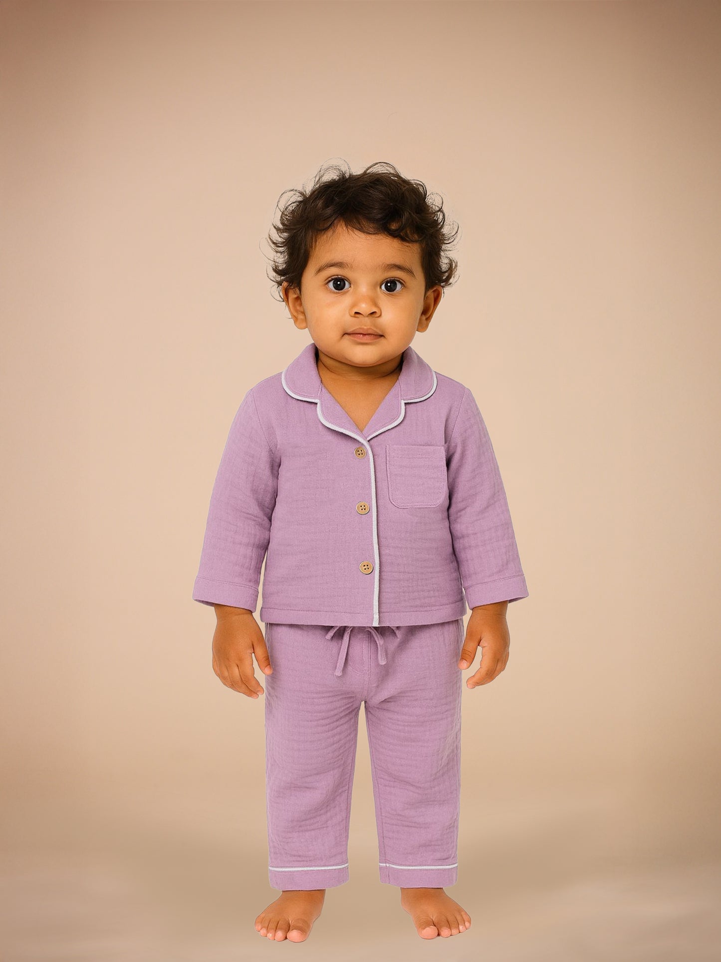 Set of 2 Lilac& Blue Crinkle Muslin Nightsuit | Unisex