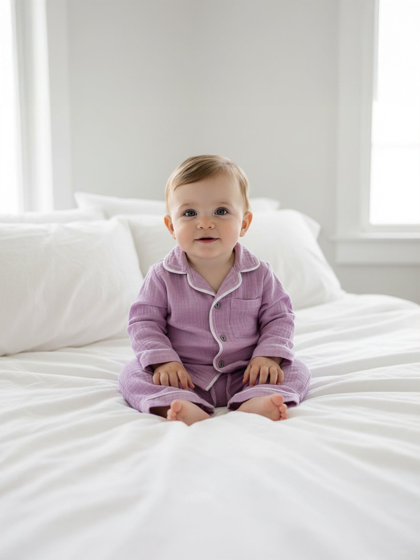 Lilac Crinkle Muslin Nightsuit | Unisex