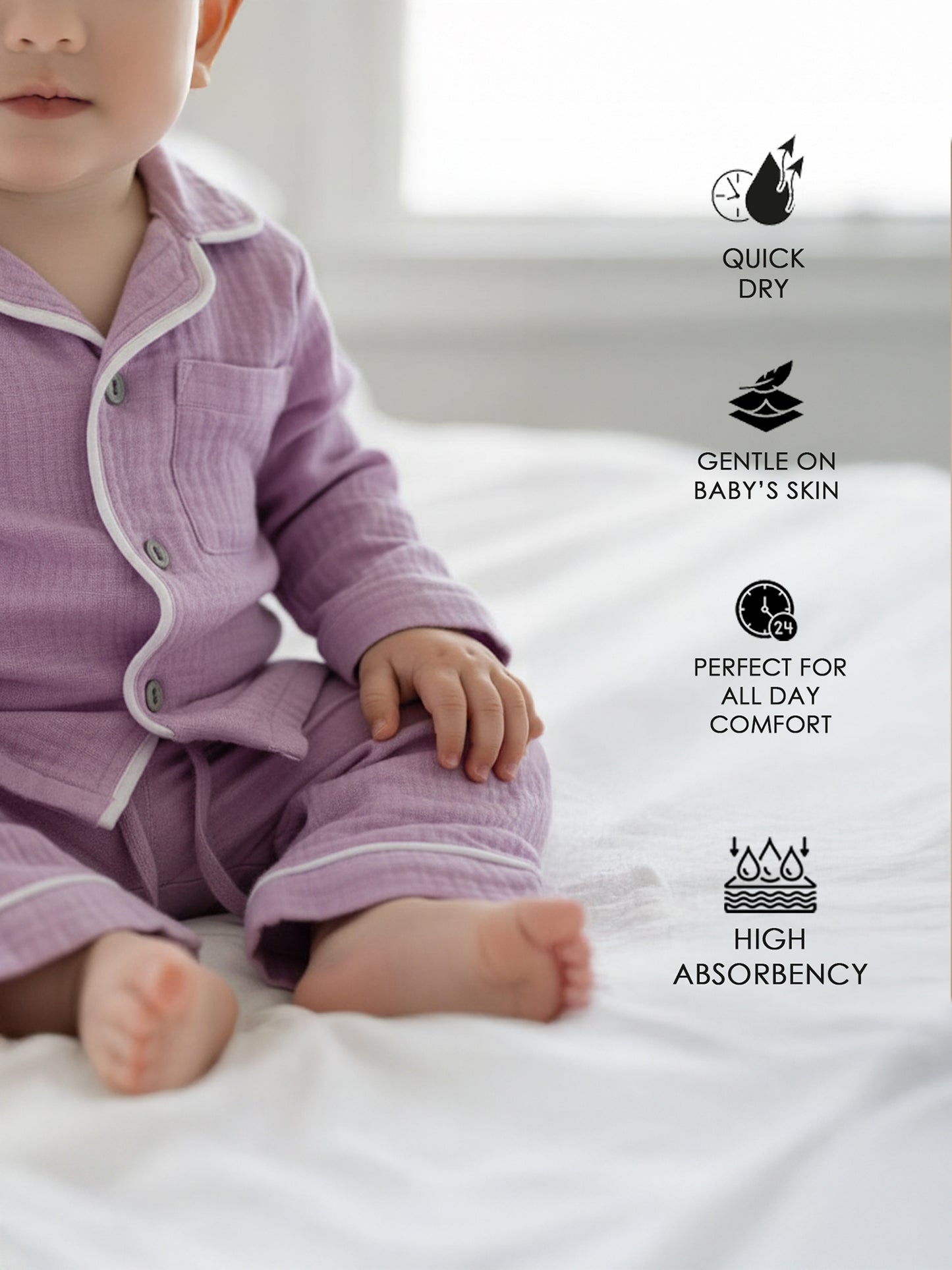 Set of 2 Lilac& Blue Crinkle Muslin Nightsuit | Unisex