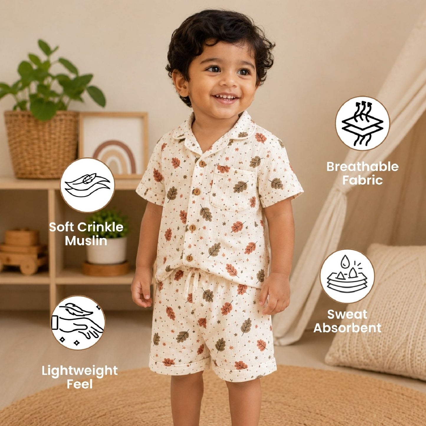 Feather Printed Short sleeve with Shorts Nightsuit