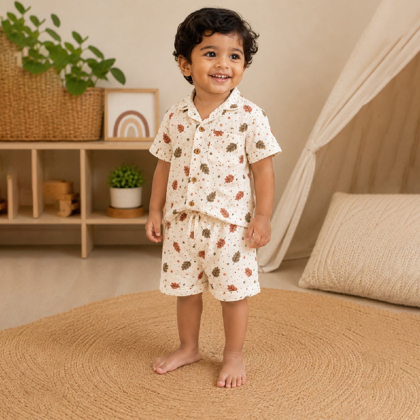 Feather Printed Short sleeve with Shorts Nightsuit