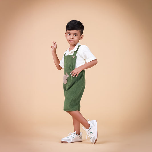 Ivory & Green Dungaree with cute Embroidery