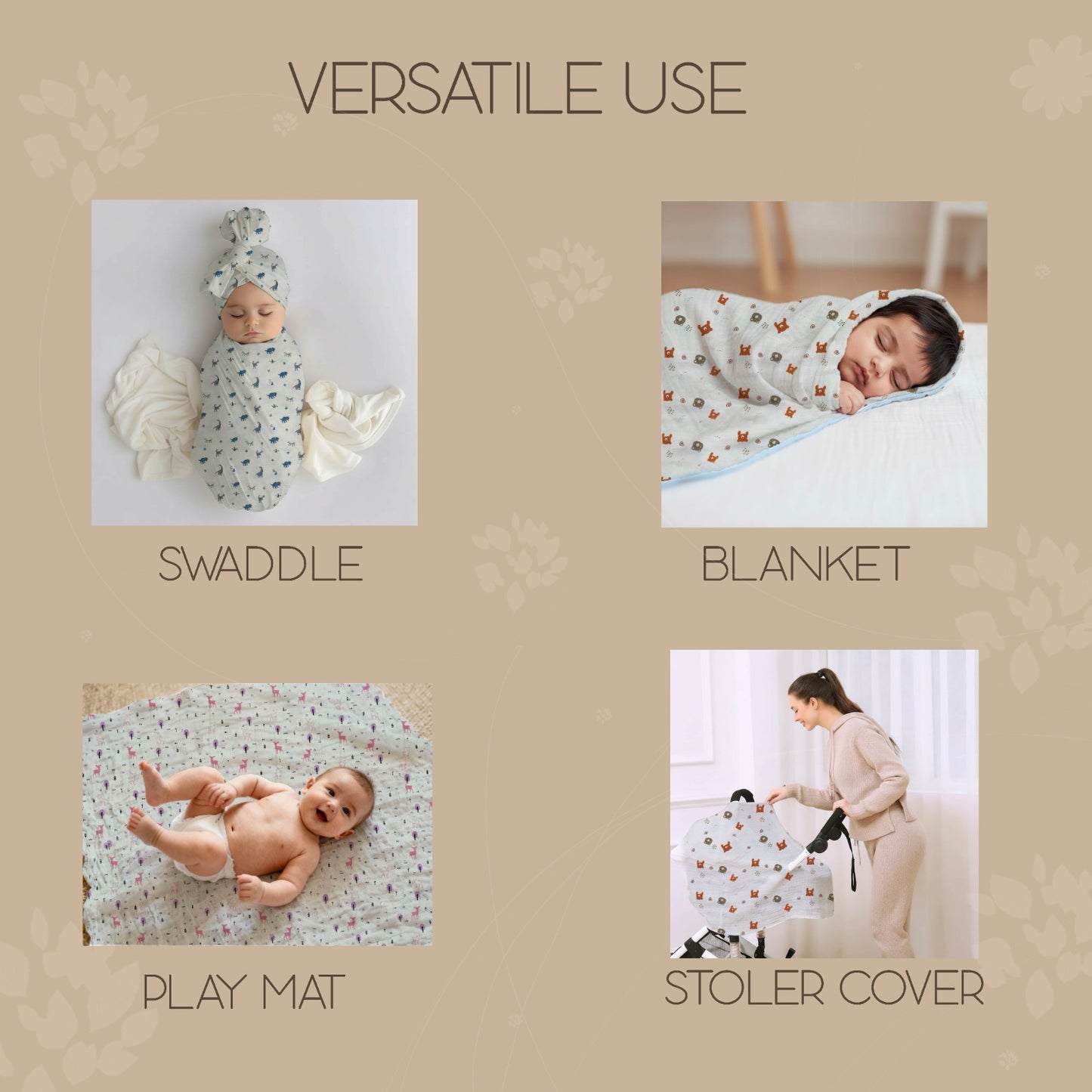 Dreamy Fawn Muslin Swaddle Blanket | 100 × 100 cm | Soft, Breathable Cotton Baby Swaddle for Newborns & Infants