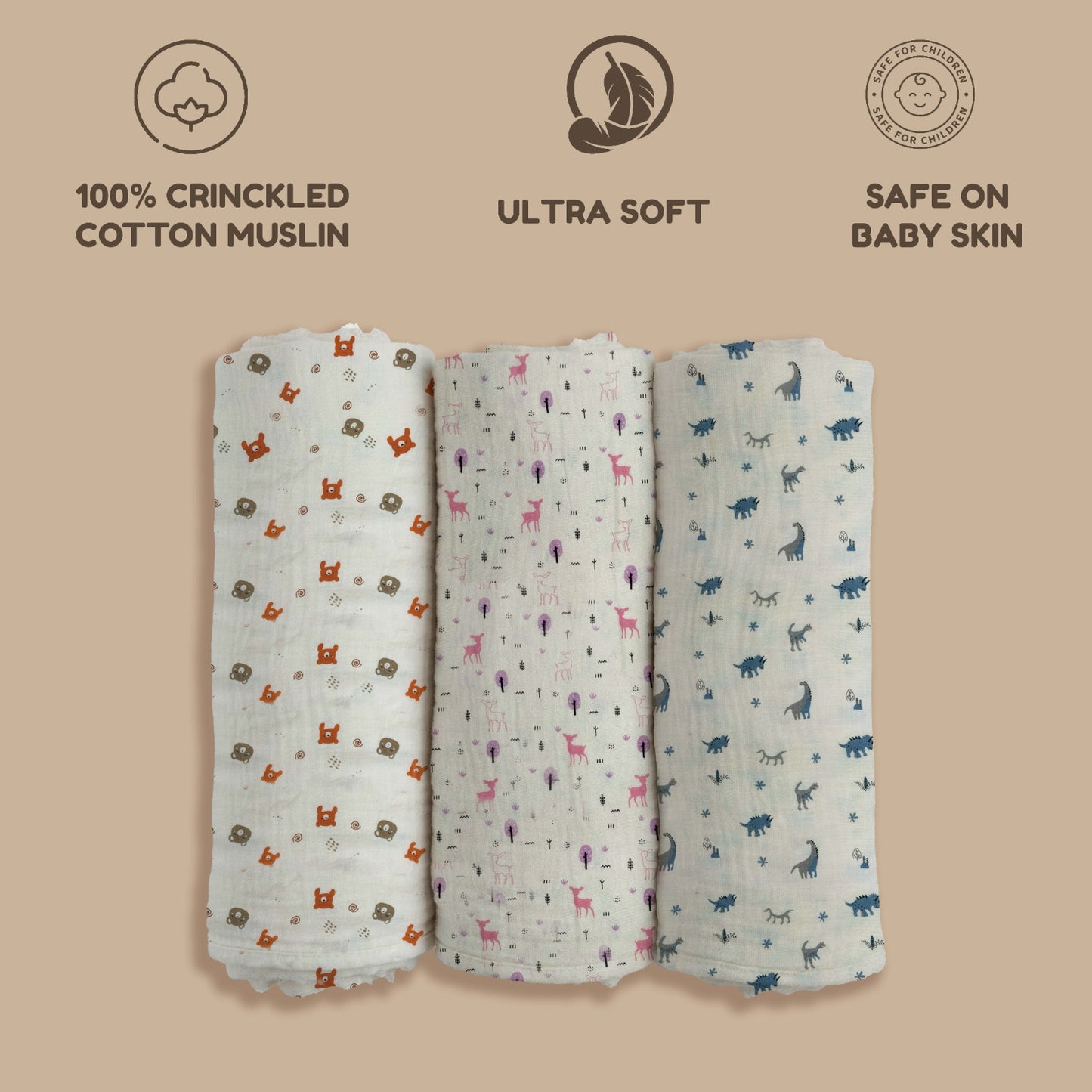 Wildlings Muslin Swaddle Blanket | 100 x 100 cm | Ultra-Soft, Breathable Cotton for Newborns & Infants