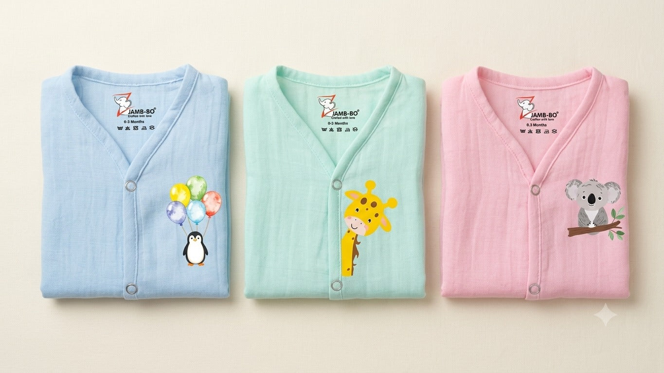 Playful Parade Full Sleeve Front open Jabla | Pack of 3 | 100% Muslin Cotton | Newborn Baby Wear