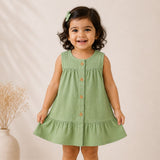 Sage Lily-Crinkled Muslin A-line Sleeveless Frock