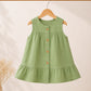Sage Lily-Crinkled Muslin A-line Sleeveless Frock