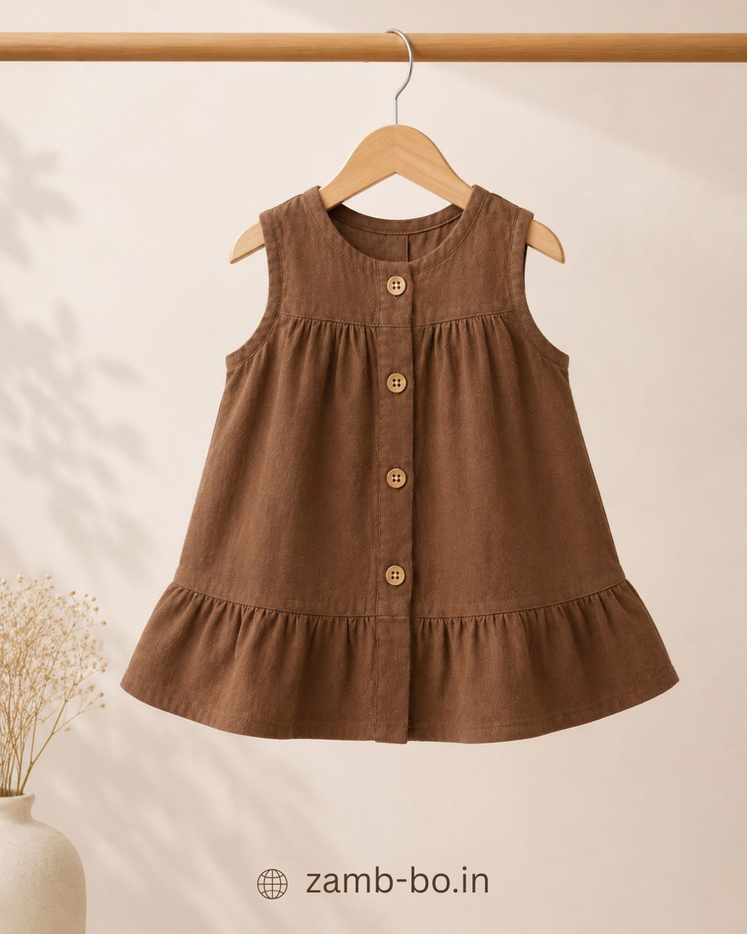 Cocoa Bloom - Crinkled Muslin A-line Sleeveless Frock
