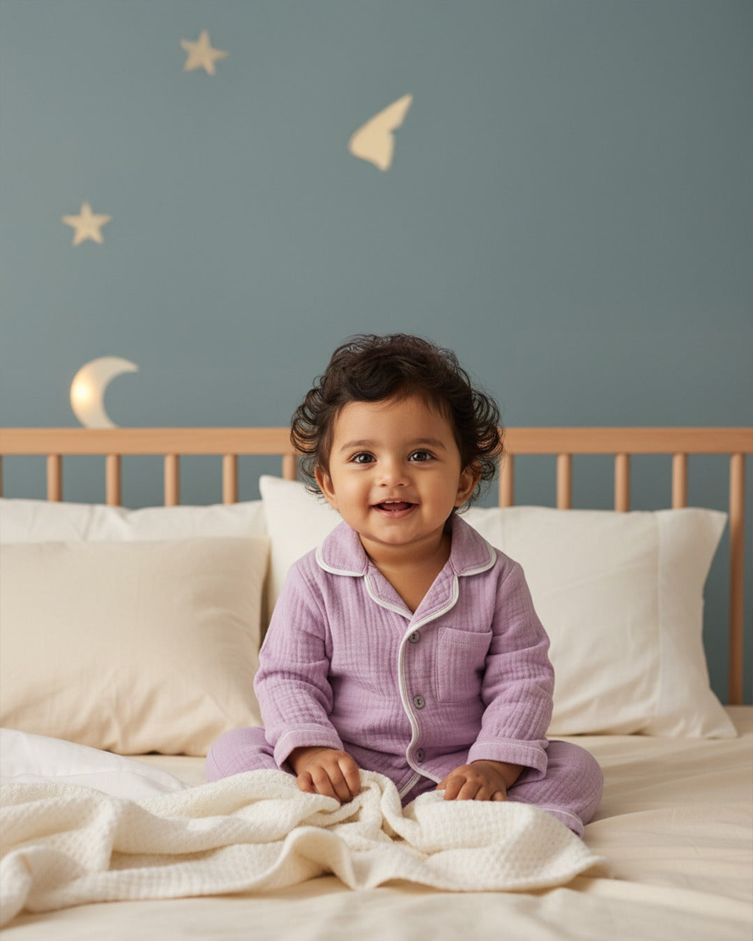 Lilac Crinkle Muslin Nightsuit | Unisex