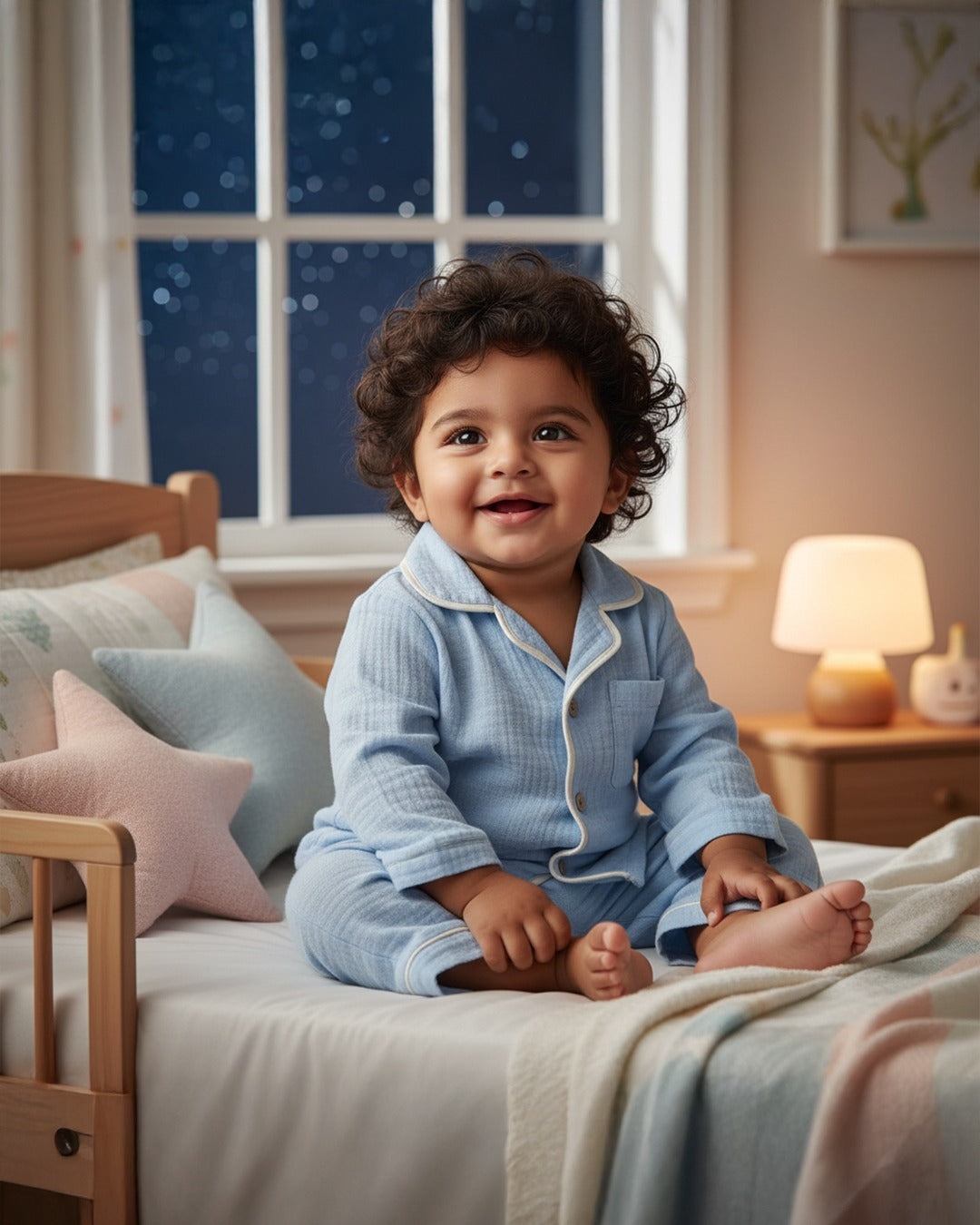 Blue Crinkle Muslin Nightsuit | Unisex