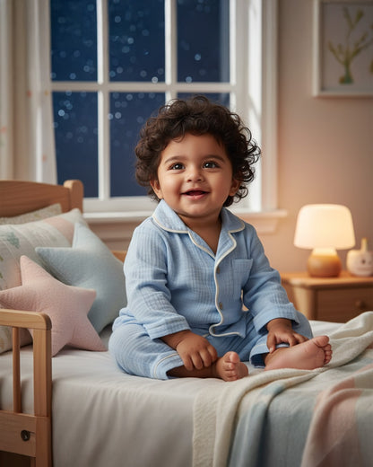 Blue Crinkle Muslin Nightsuit | Unisex