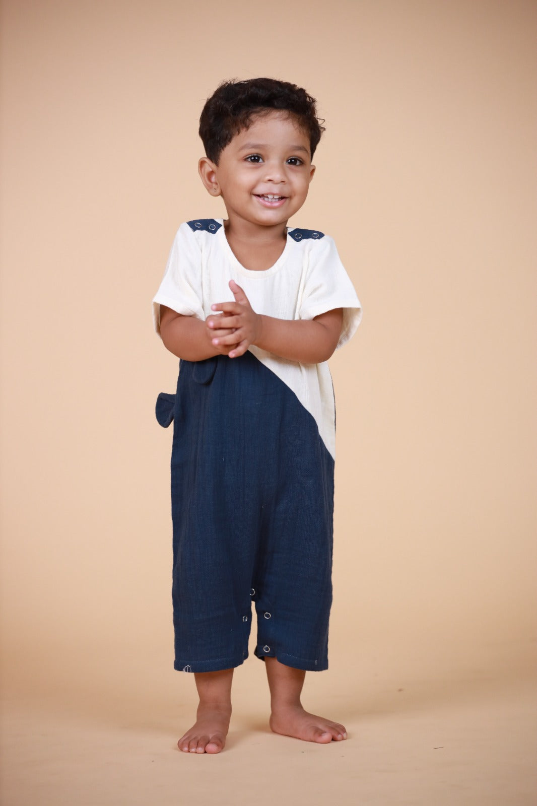 Gentle Cub- Blue Muslin Baby Romper | Half Sleeveless Soft Cotton Wear