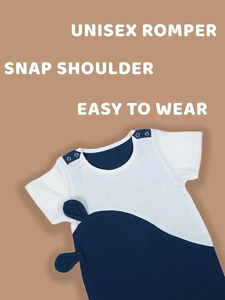 Gentle Cub- Blue Muslin Baby Romper | Half Sleeveless Soft Cotton Wear