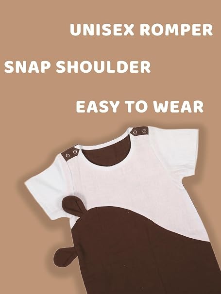Gentle Cub- Brown Muslin Baby Romper | Half Sleeveless Soft Cotton Wear