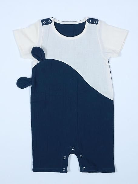 Gentle Cub- Blue Muslin Baby Romper | Half Sleeveless Soft Cotton Wear