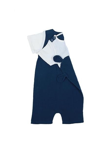 Gentle Cub- Blue Muslin Baby Romper | Half Sleeveless Soft Cotton Wear
