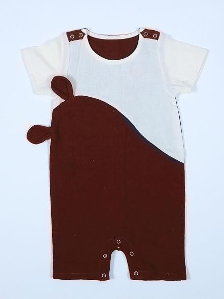 Gentle Cub- Brown Muslin Baby Romper | Half Sleeveless Soft Cotton Wear