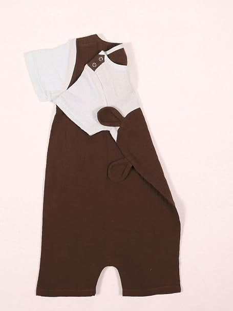 Gentle Cub- Brown Muslin Baby Romper | Half Sleeveless Soft Cotton Wear