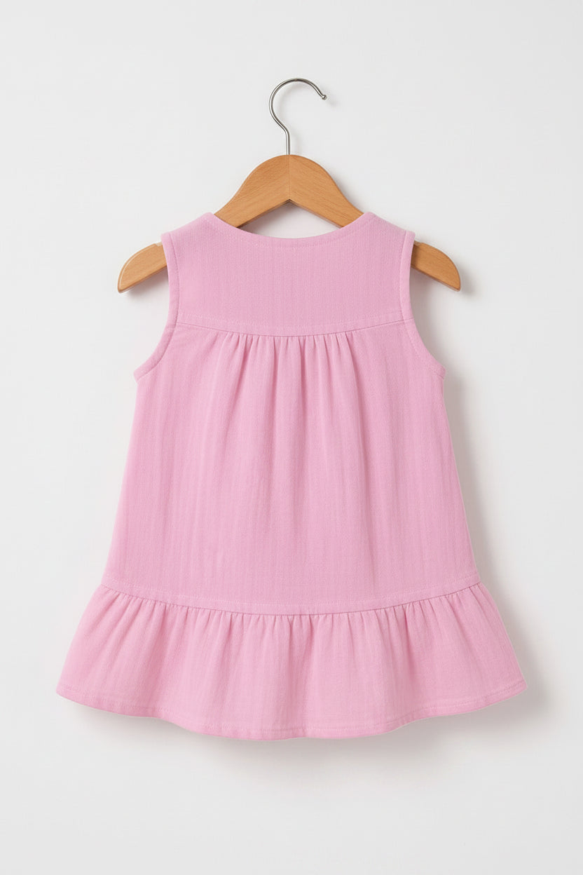 Blush Blossom Frock-Crinkled Muslin A-line Sleeveless Frock