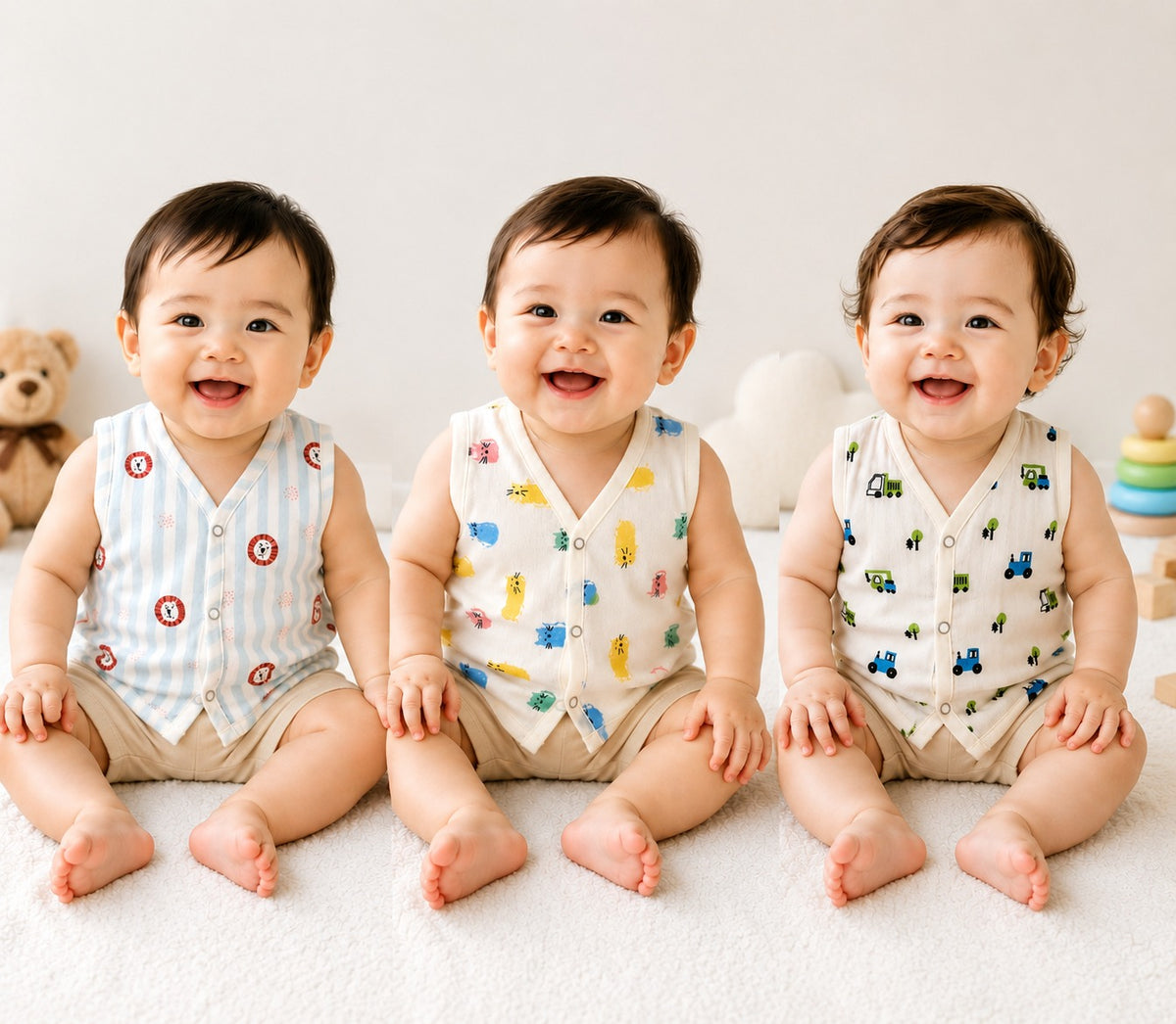 MUSLIN JABLA| PACK OF 3| PRINTED|FRONT OPEN | SLEEVELESS JABLA