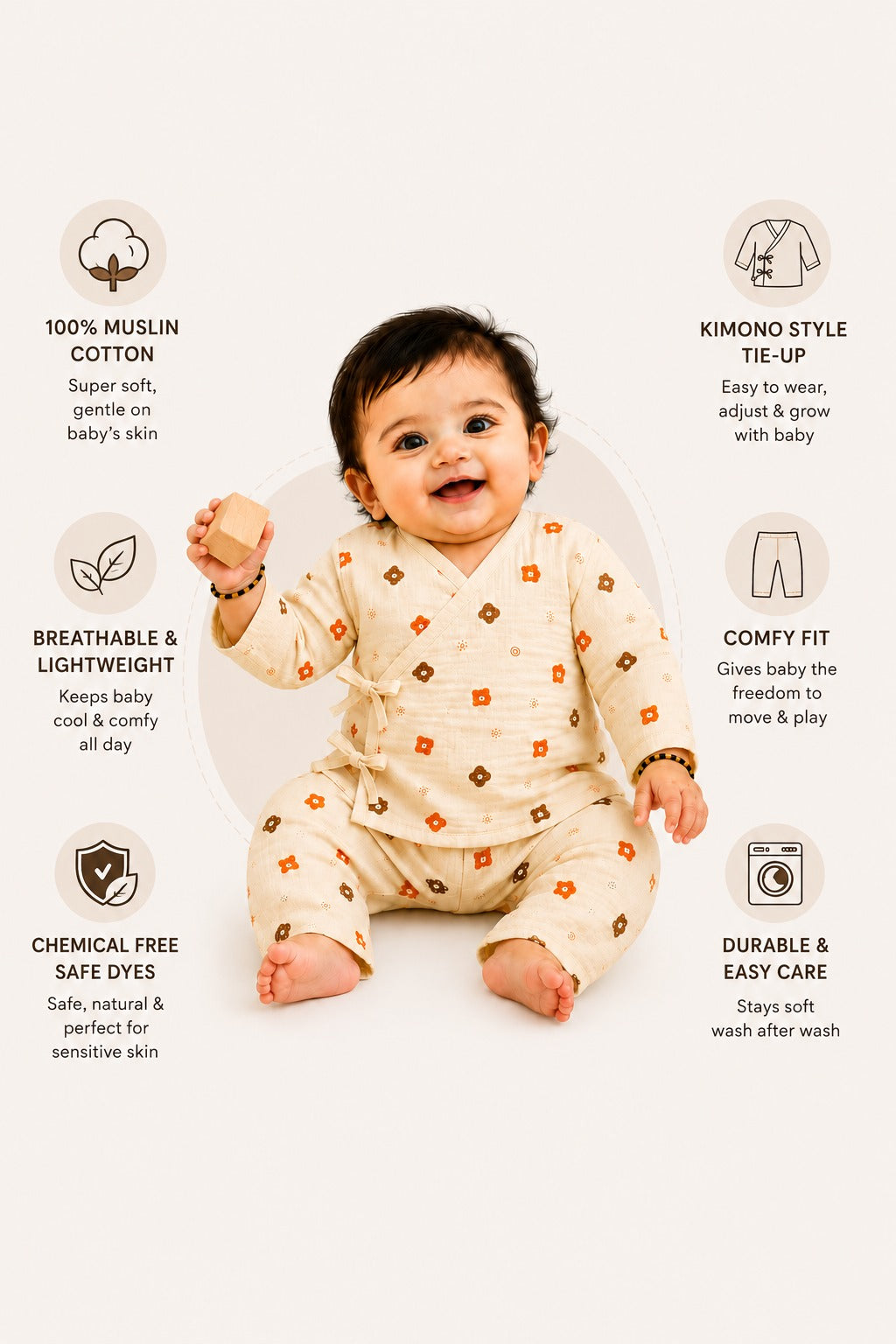 Safari Tales Muslin Cotton Angharkha Jabla Pant Set, Bear Print