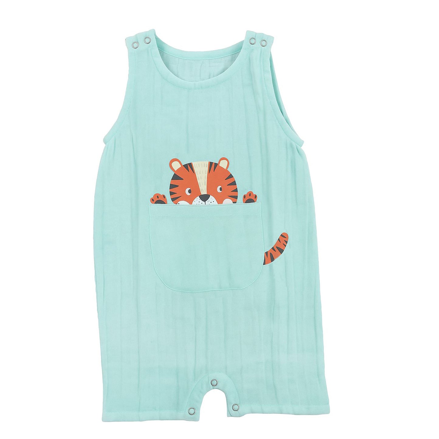Tiger Printed Muslin Baby Romper | Sleeveless Soft Cotton Wear