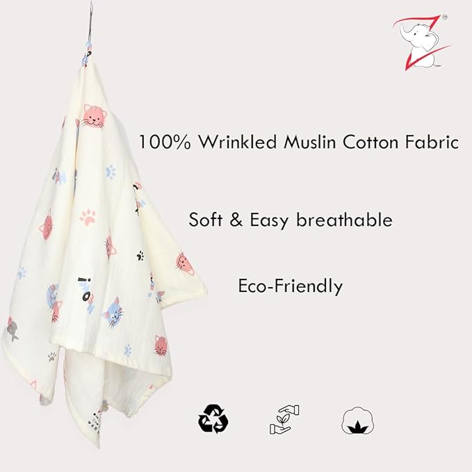100% Crinkled Muslin Cotton Swaddle Wrap for Newborns, Sleep Blanket