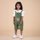 Ivory & Green Dungaree with cute Embroidery