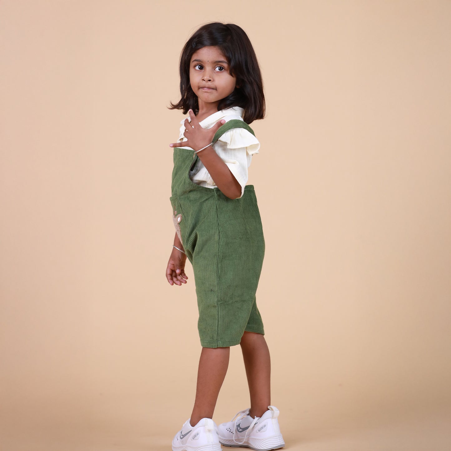 Ivory & Green Dungaree with cute Embroidery