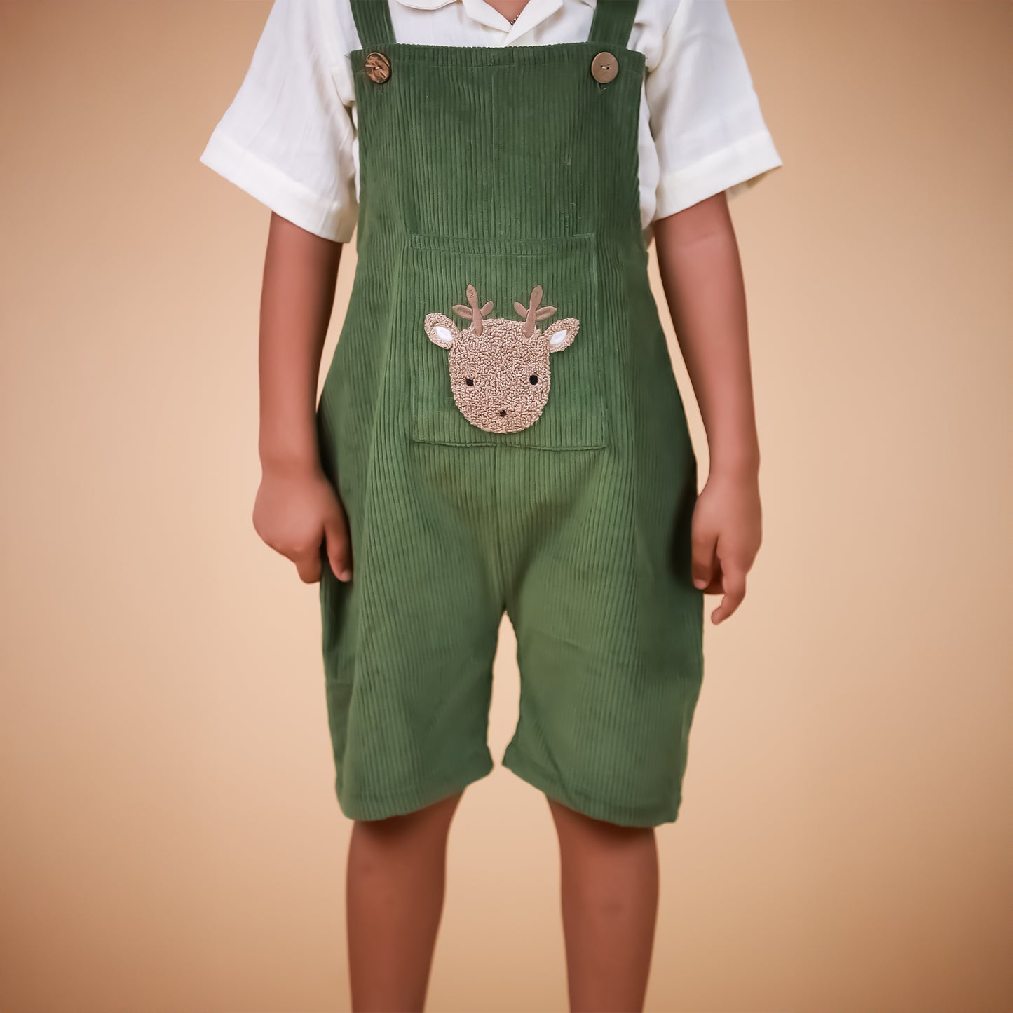 Ivory & Green Dungaree with cute Embroidery